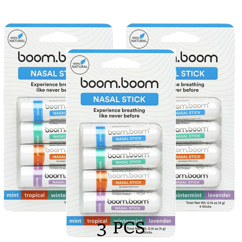 BoomBoom Nasal Stick (4 Pack) | Enhances Breathing + Boosts Focus | Breathe Vapor Stick Provides Fresh Cooling Sensation | Aromatherapy Inhaler Made with Essential Oils + Menthol