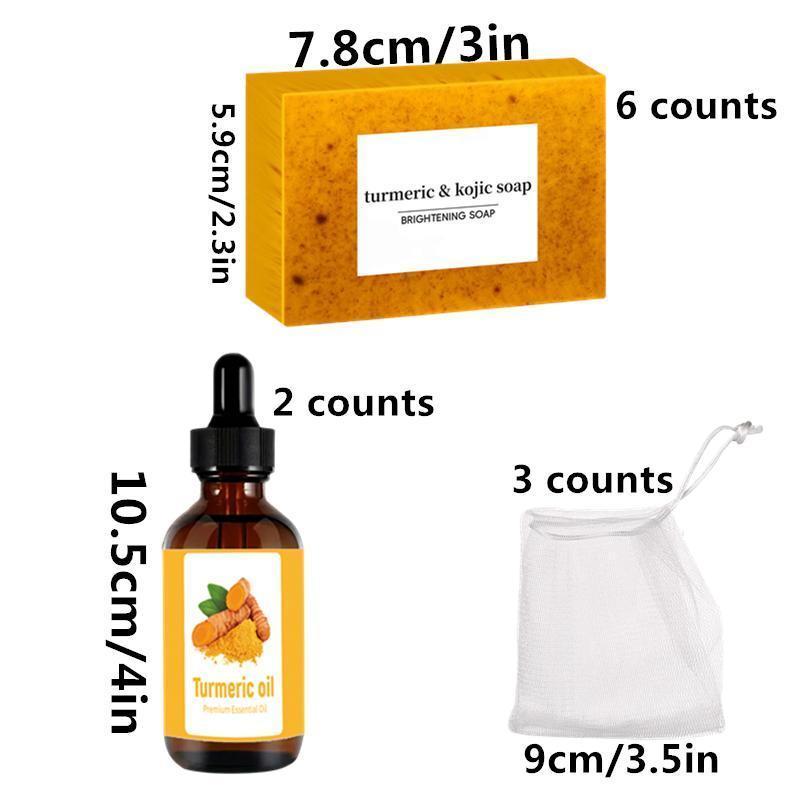 Turmeric Soap & Essential Oil Set, Including 6 Counts Turmeric Soap & 2 Counts Essential Oil & 3 Counts Soap Saver, Daily Skin Care Set for Men & Women, Christmas Gift