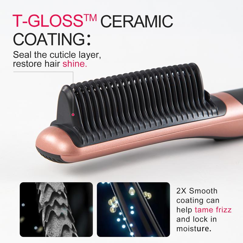 Hair Straightening and Curling 2 in 1 Comb  Anti-Scald 30s Fast Heating Comfort Brush for Women with 5 Temp Settings, Auto-Shut Off