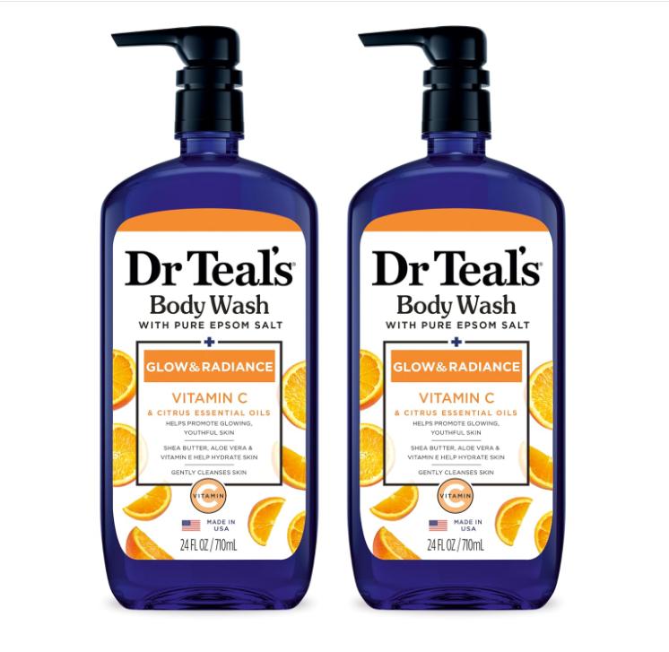 Dr Teal's Body Wash with Pure Epsom Salt, Glow & Radiance with Vitamin C & Citrus Essential Oils, 24oz (Pack of 2) - Gel de baño Body Care Hydrating