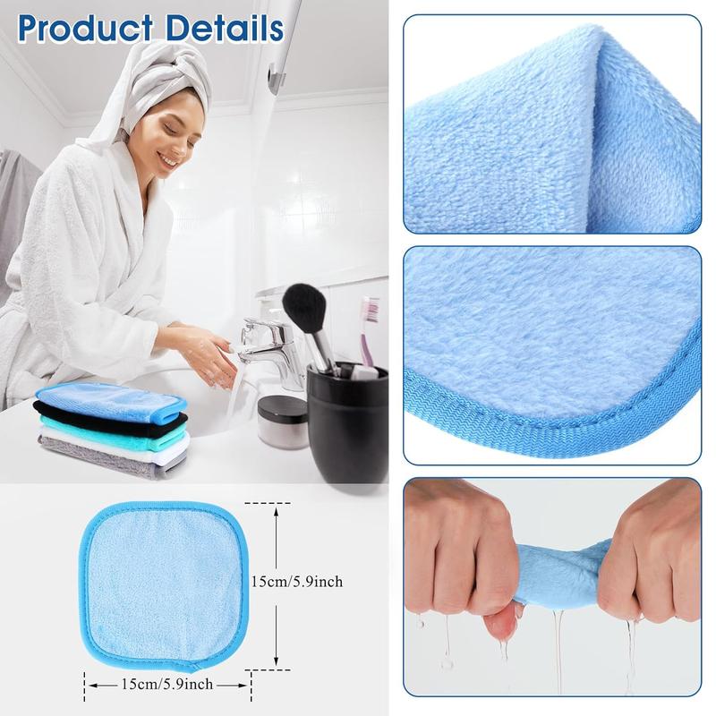 5Pcs Makeup Remover Cloths, Microfiber Cloth Facial Cleaning Wipes for Sensitive Skin Daily Travel Eye Skincare