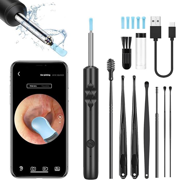 Wireless Ear Wax Removal Tool with 1080P HD Otoscope, Waterproof Camera & 8-Piece Cleaning Kit for iOS & Android Devices Silicone Brush