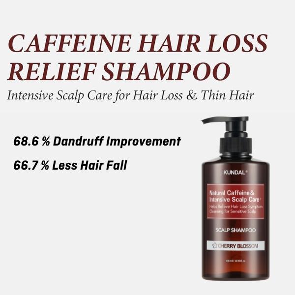 [KUNDAL] Caffeine Hair regrowth Shampoo Scalp Care, Deep Cleansing, Hair Growth Enhancement, Suitable for All Hair Types 16.9Fl Oz [Cherry Blossom]