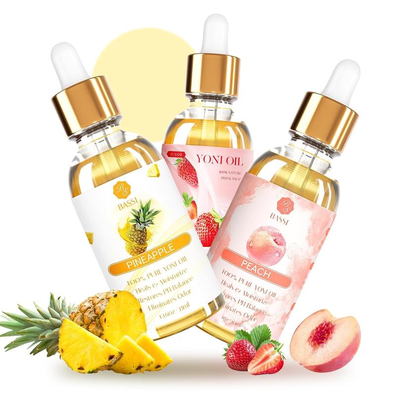 3PCS Yoni Oil for Women Organic Feminine Oil, Ph Remove Odor, Peach Strawberry Pineapple Essential Oil, All Natural Essential Oil, 1 fl oz pc