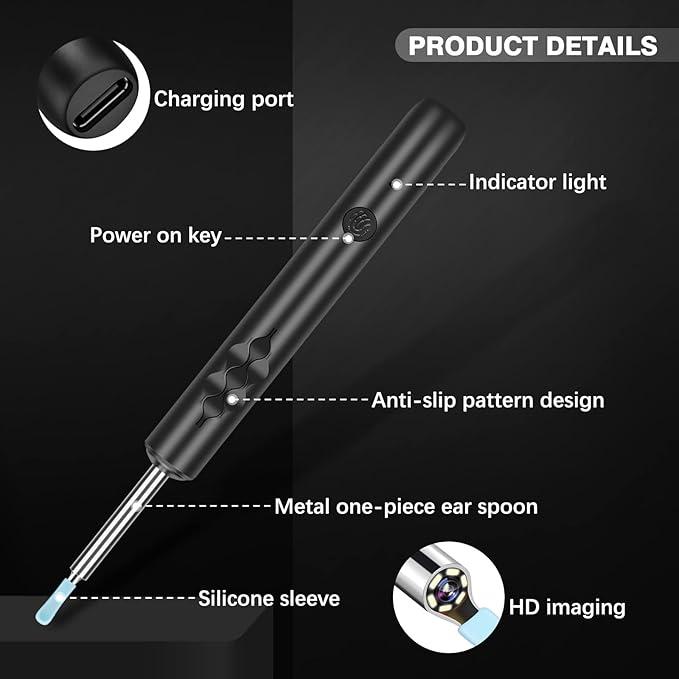 Wireless Ear Wax Removal Tool with 1080P HD Otoscope, Waterproof Camera & 8-Piece Cleaning Kit for iOS & Android Devices Silicone Brush