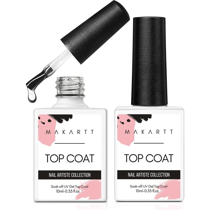 Makartt Gel Top Coat, No Wipe Top Coat Glossy Shine Finish Long Lasting 10ML Soak Off Nail Clear UV Nail Lamp Gel for Gel Nail Polish Salon Quality Nail Art Design for Home Use Beauty Gift Acrylic Crystal