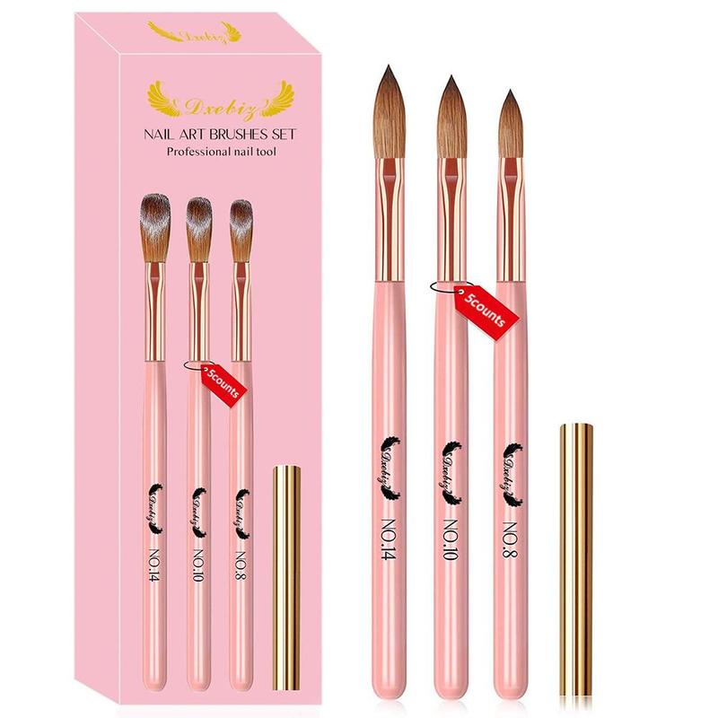 Professional Nail Art Brush Set, 3 Counts set Soft Bristle Nail Art Brush, Manicure Tool for Women & Girls, Nail Art Tool Set