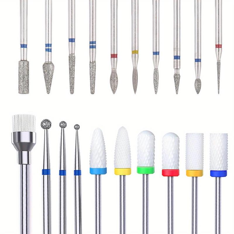 Nail Drill Bits Set, 20pcs Professional Ceramic Diamond Cuticle Drill Bits for Nails, Electric Efile Nail File Bits for Acrylic Gel Nails Manicure Pedicure