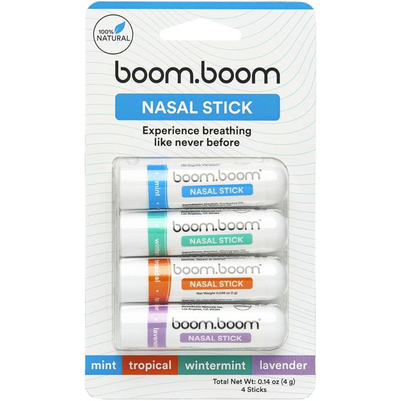 BoomBoom Nasal Stick (4 Pack) | Enhance Breathing + Boost Focus | Breathe Vapor Stick Provides Fresh Cooling Sensation | Breathe In Life Carrier & Essential Oils,for nic | Sleep