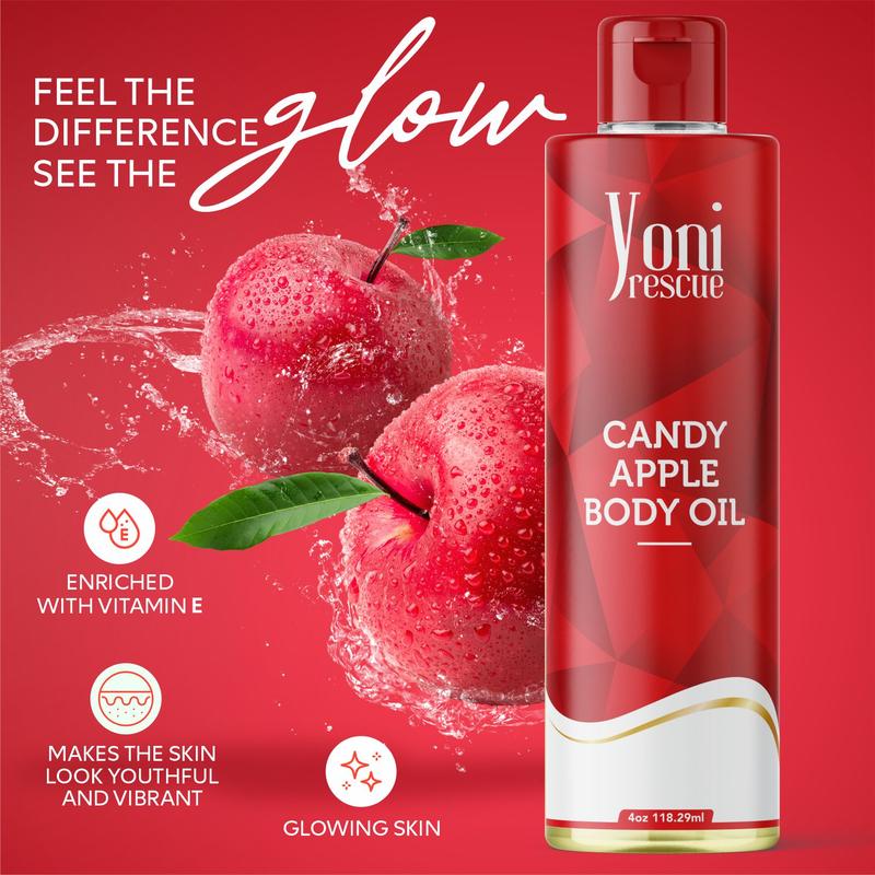 Candy Apple Body Oil, 4oz, with Apricot, Jojoba, Avocado Oils & Vitamin E Oil, Fast-Absorbing, Nourishes and Hydrates Skin, Skin Repair, Body Care, Ideal for All Skin Types,  Apple Fragrance Moisturizer by Yoni Rescue