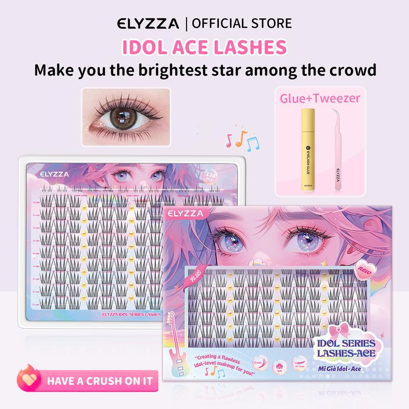 ELYZZA Idol Lash Extension Kit 10-12mm C+ Curl Eyelash Clusters Faux Mink Lash Clusters Extensions With Tweezers & Glue For DIY Individual Lashes at Home