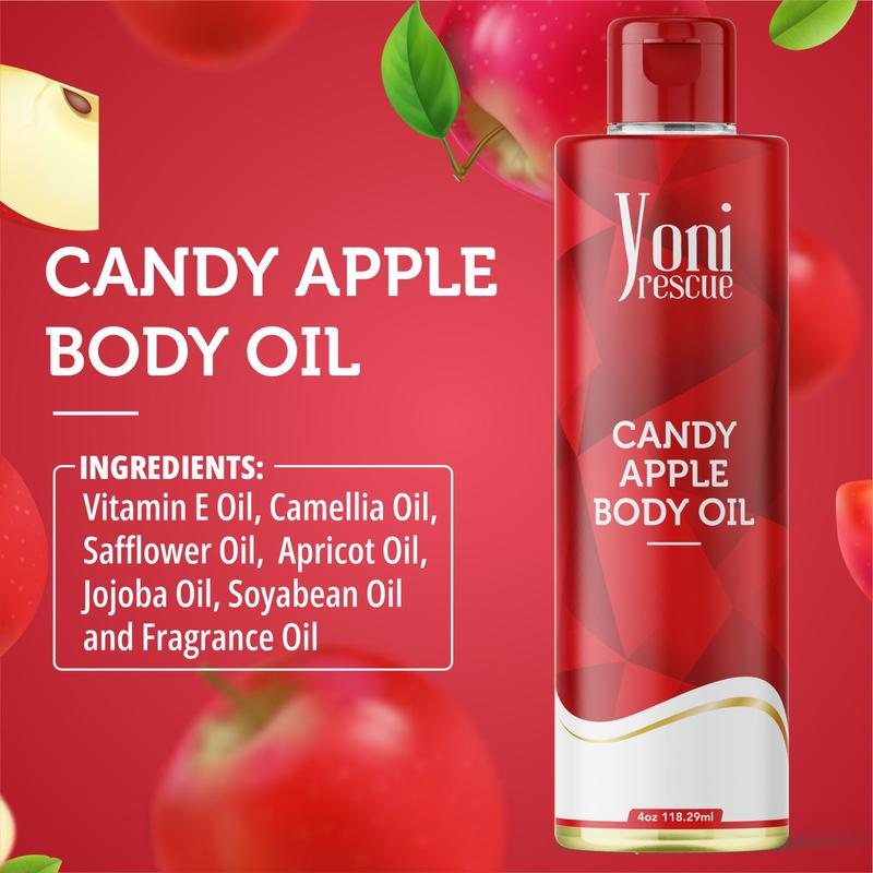 Candy Apple Body Oil, 4oz, with Apricot, Jojoba, Avocado Oils & Vitamin E Oil, Fast-Absorbing, Nourishes and Hydrates Skin, Skin Repair, Body Care, Ideal for All Skin Types,  Apple Fragrance Moisturizer by Yoni Rescue