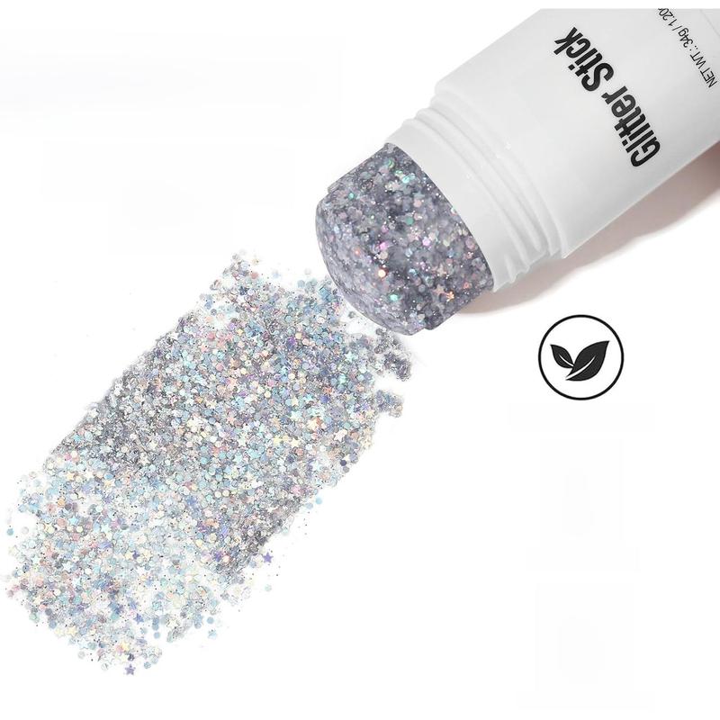 Silver Body Glitter Stick for Singer Concerts Music Festivals, Face Glitter Makeup for Face Body Hair Eyes & Lips, Chunky Glitter Sparkling Mermaid Sequins for Women 1.2OZ