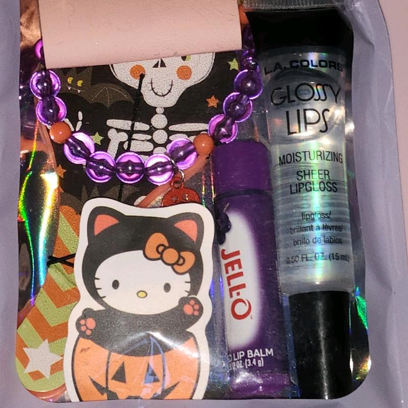 Halloween Beauty Grab Bag with Lip Gloss, Lip Balm, Press On Nails, Bracelet, Earrings, and Hair Accessories - Salon, Makeup