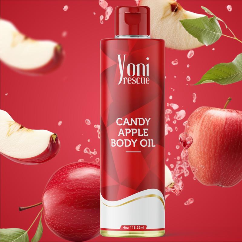 Candy Apple Body Oil, 4oz, with Apricot, Jojoba, Avocado Oils & Vitamin E Oil, Fast-Absorbing, Nourishes and Hydrates Skin, Skin Repair, Body Care, Ideal for All Skin Types,  Apple Fragrance Moisturizer by Yoni Rescue