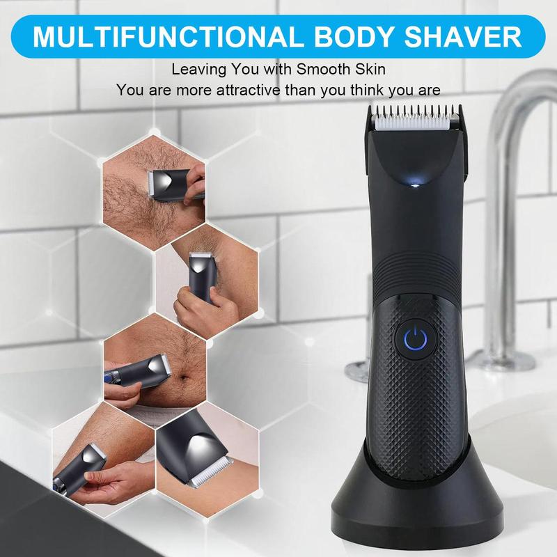 Portable Electric Hair Trimmer, Rechargeable Hair Shaver with LED Light & Ceramic Blade Head, Body Hair Trimmer for Men