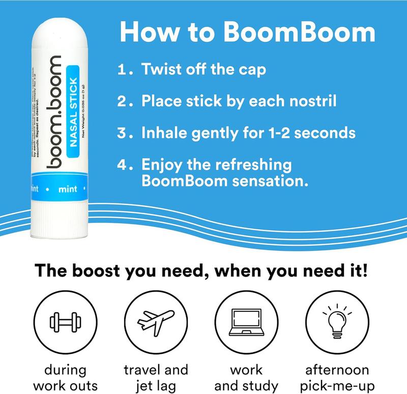 BoomBoom Nasal Stick (4 Pack) | Enhance Breathing + Boost Focus | Breathe Vapor Stick Provides Fresh Cooling Sensation | Breathe In Life Carrier & Essential Oils,for nic | Sleep