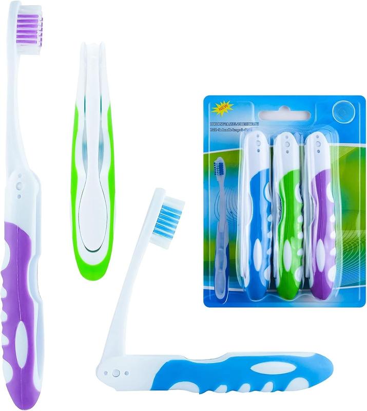 Travel Toothbrush, On The Go Folding Feature, Medium Bristle Brushes (3 Pack Medium-Multicolor) Oral Compact