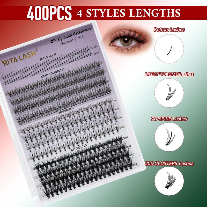 Individual Fake Eyelashes Kit, 1 Set Mixed Length & Styles Natural Look Eyelash Extensions, Self Grafting Curl Eyelashes, Eye Makeup Supplies for Women & Girls, Christmas Gift, Individual Lashes, Eyelash Clusters, Eyelash Extensions Kit