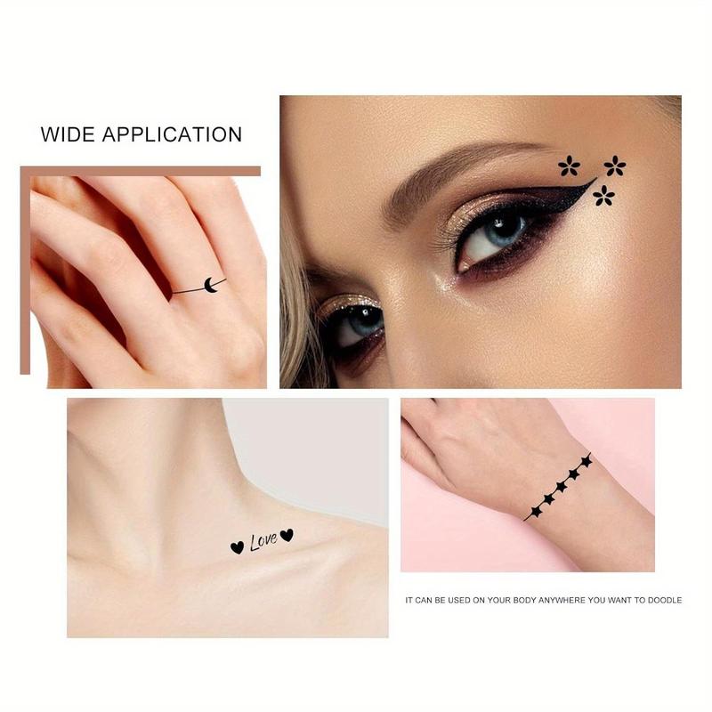 Face Triangle Heart Star Moon Flower Pattern Liquid Eyeliner Set, 6 Counts set Double-ended Waterproof Smudge-proof Eyeliner Stamp Pen, Makeup Tool