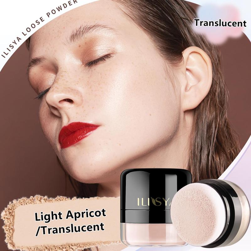 Setting Powder Lightweight Loose Powder Finishing Powder Long-Lasting Face Powder Waterproof with Soft Mushroom Powder Puff & Mirror, Matte Finish,0.28 Oz (Light Apricot Translucent)