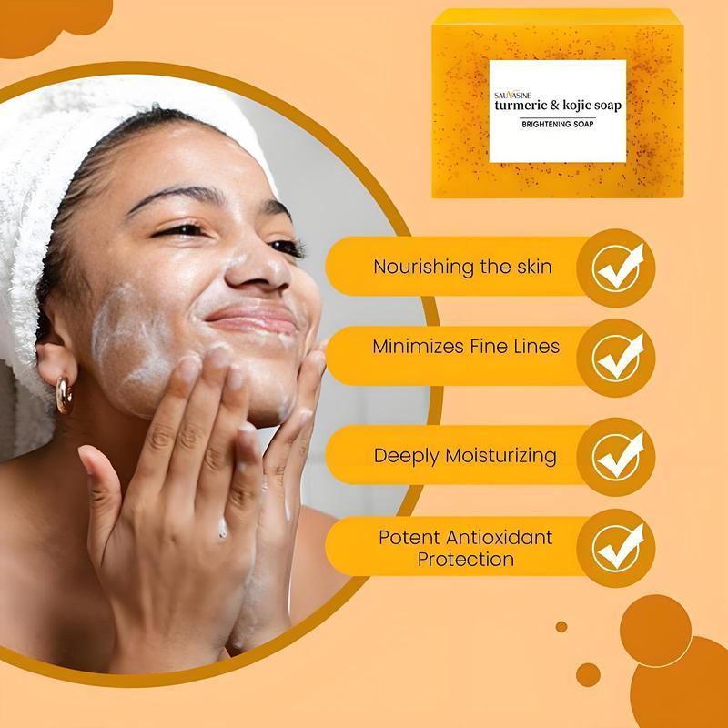 Lemon Turmeric & Kojic Acid Soap Bar, Facial and Body Cleansing, Daily Skin Cleansing Soap Bar, Suitable for Both Men and Women, Moisturizing and Mild Kojic Acid Soap Bar, Comes with Soap Bag Body Care Cleanser