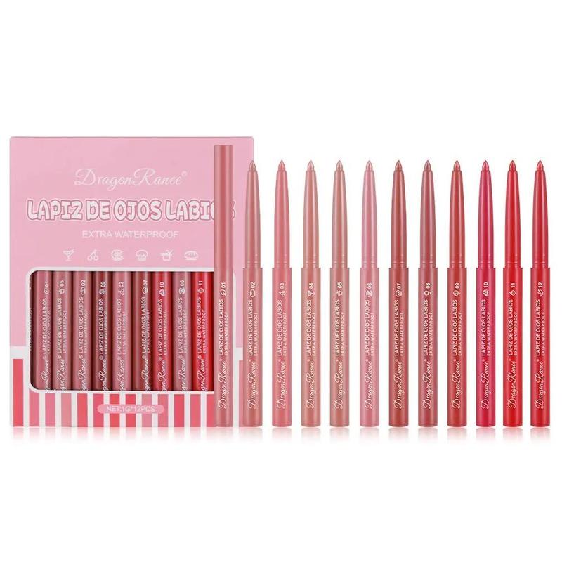 Long Lasting Lip Liner Pencil Set, 12pcs Matte Lip Liner, Easy Coloring Lip Liner, Moisturizing Lip Liner, Lip Makeup for Women & Girls, Lighter Lipstick, Christmas, Christmas Gift