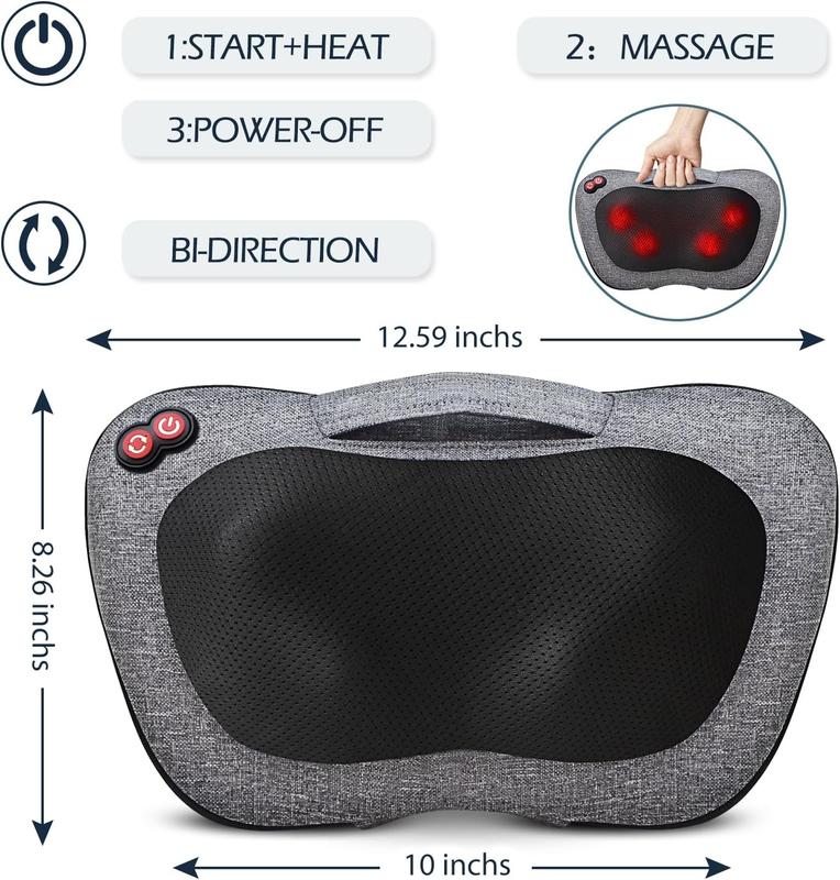 Back Massager, Neck Massager with Heat, Massage Pillow Gifts for Men & Women, Electric Shiatsu Back Massager, Deep Kneading Shoulder Massager for Full Body Muscle,Massage at Home, Car