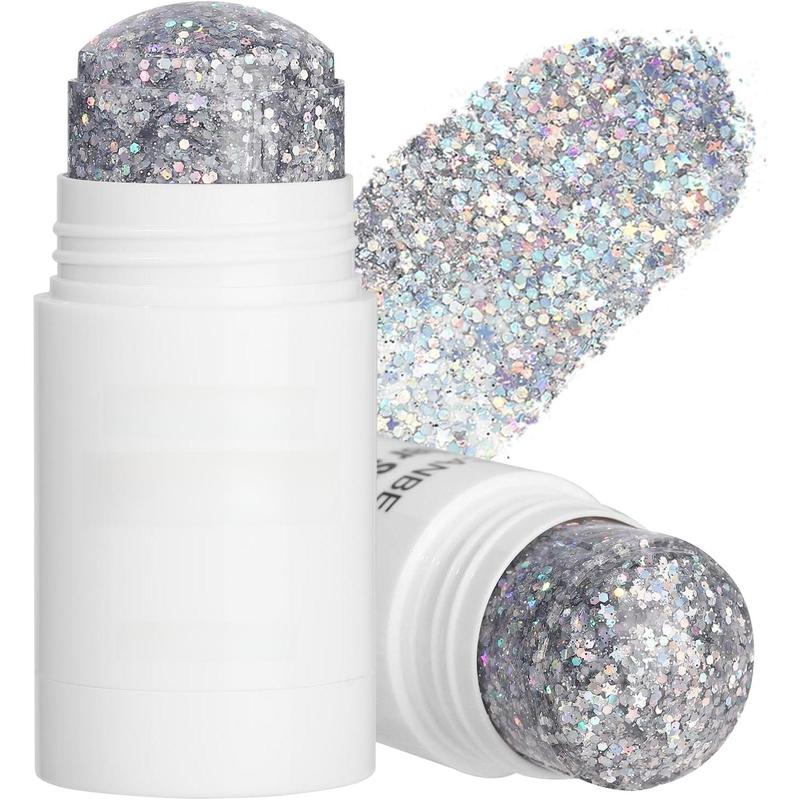 Silver Body Glitter Stick for Singer Concerts Music Festivals, Face Glitter Makeup for Face Body Hair Eyes & Lips, Chunky Glitter Sparkling Mermaid Sequins for Women 1.2OZ