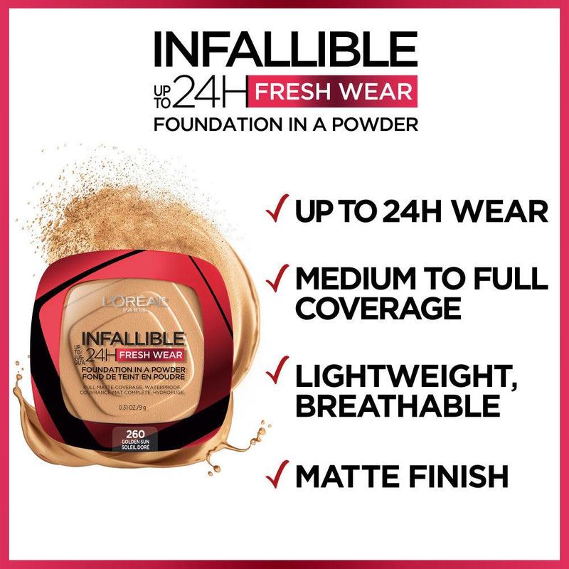 L'Oreal Paris Infallible Up to 24H Fresh Wear Foundation in a Powder, 0.31 oz