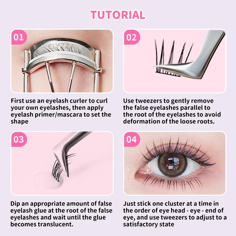 ELYZZA Idol Lash Extension Kit 10-12mm C+ Curl Eyelash Clusters Faux Mink Lash Clusters Extensions With Tweezers & Glue For DIY Individual Lashes at Home