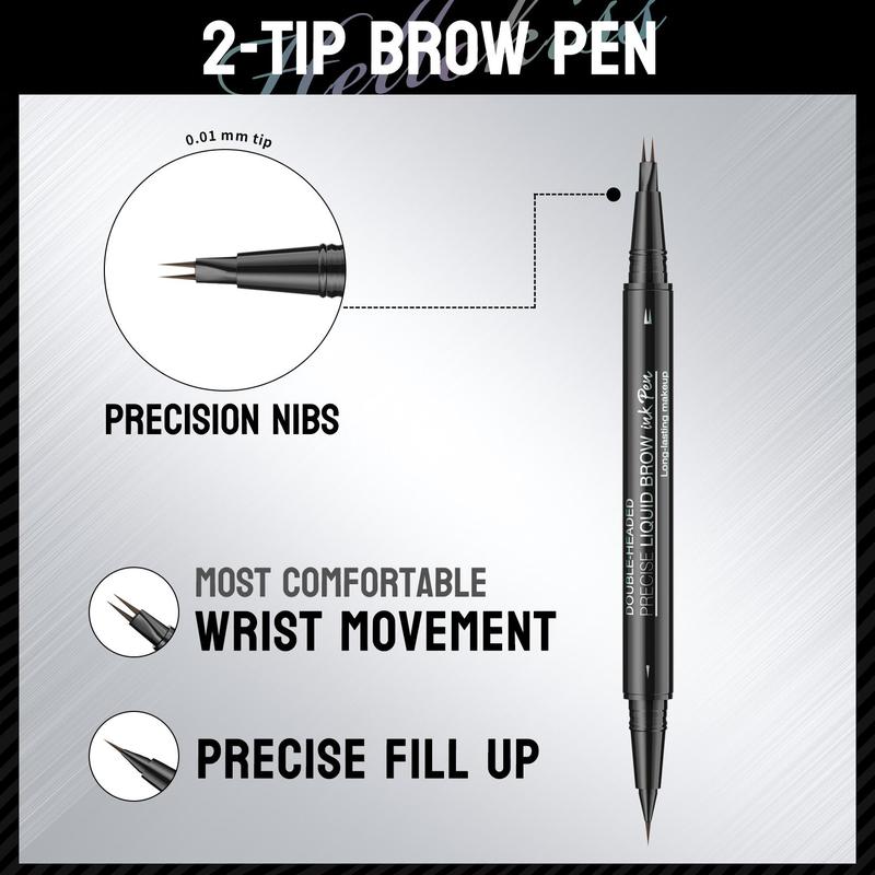 Hair-like Eyebrow Pen, 2-in-1 Waterproof Brow Pen with 2 Tip, with Dual-ended Eyebrow Brush, Cosmetic Makeup