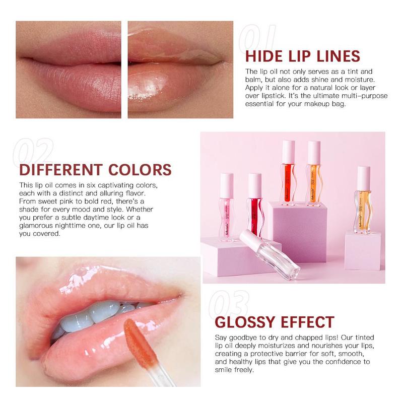 Moisturizing Lip Oil, 6 Counts set Long Lasting Honey Lip Gloss, Hydrating Lip Gloss, Glossy Lip Care, Plumping Lip Oil for Girls & Women