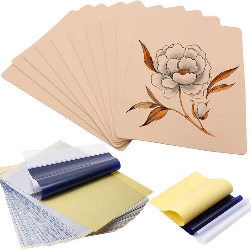 Tattoo Practice Skins with Transfer Paper - 30Pcs Tattoo Fake Skin Stencil Paper Kit Including 10Pcs Blank Tattoo Skin Practice 8*6in 20Pcs Thermal Stencil Transfer Paper A4 Size 4 Layers