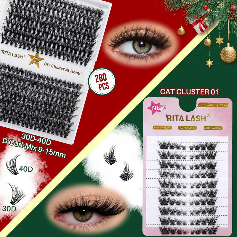 Individual Fake Eyelashes Kit, 1 Set Mixed Length & Styles Natural Look Eyelash Extensions, Self Grafting Curl Eyelashes, Eye Makeup Supplies for Women & Girls, Christmas Gift, Individual Lashes, Eyelash Clusters, Eyelash Extensions Kit