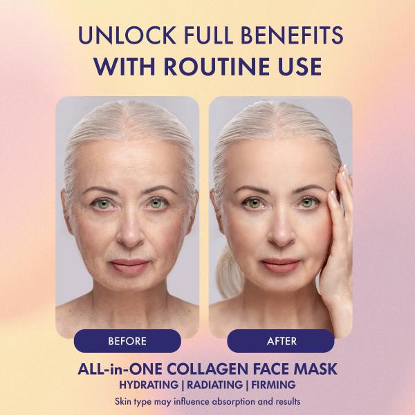 B ETRNL Collagen Face Mask - 13-in-1 Bio Collagen Real Deep Overnight Mask - Hydrating Glass Skin Facial Mask - Anti Wrinkle Korean Skincare Inspired Face Sheet Masks