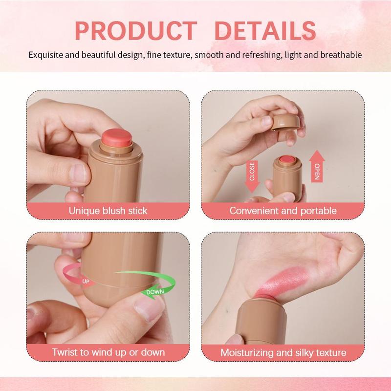 Long Lasting Blush Stick, 6 Counts Waterproof Blusher for Christmas Gift, Natural Look Blush for Daily Makeup, Lightweight Blush Suitable for Women & Girls