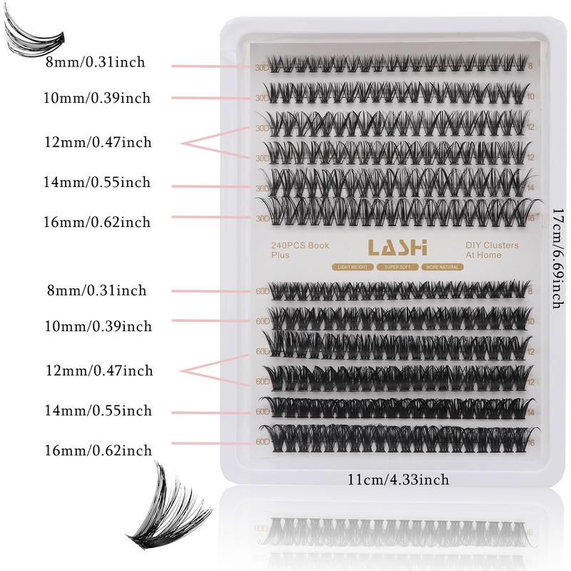 Natural Look Eyelash Extensions, 240pcs 30D 60D Individual False Eyelashes, Self Grafting Curl Eyelashes, Eye Makeup False Eyelashes for Women & Girls