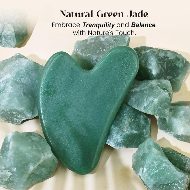 Gua Sha Facial Tools, Natural Jade Stone Guasha, Manual Massage Sticks for Jawline Sculpting and Puffiness Reducing, Scraping Massage Tool, Skin-Care Tool (Green)