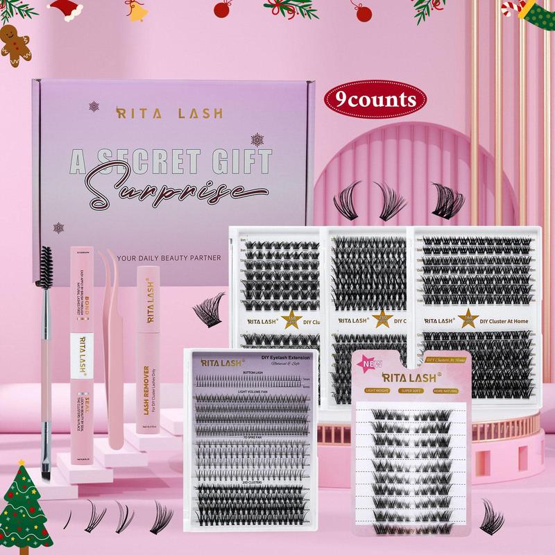 Individual Fake Eyelashes Kit, 1 Set Mixed Length & Styles Natural Look Eyelash Extensions, Self Grafting Curl Eyelashes, Eye Makeup Supplies for Women & Girls, Christmas Gift, Individual Lashes, Eyelash Clusters, Eyelash Extensions Kit