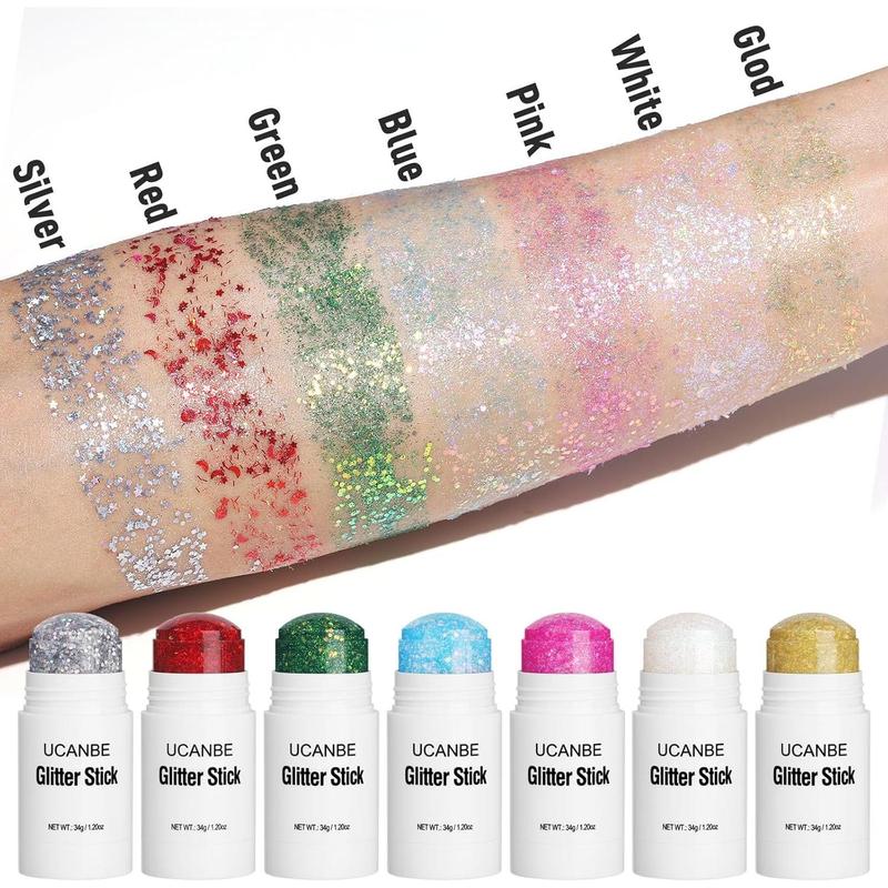 Silver Body Glitter Stick for Singer Concerts Music Festivals, Face Glitter Makeup for Face Body Hair Eyes & Lips, Chunky Glitter Sparkling Mermaid Sequins for Women 1.2OZ