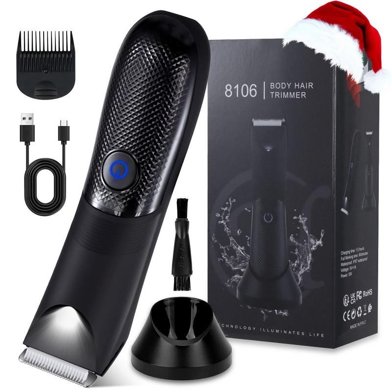 Portable Electric Hair Trimmer, Rechargeable Hair Shaver with LED Light & Ceramic Blade Head, Body Hair Trimmer for Men