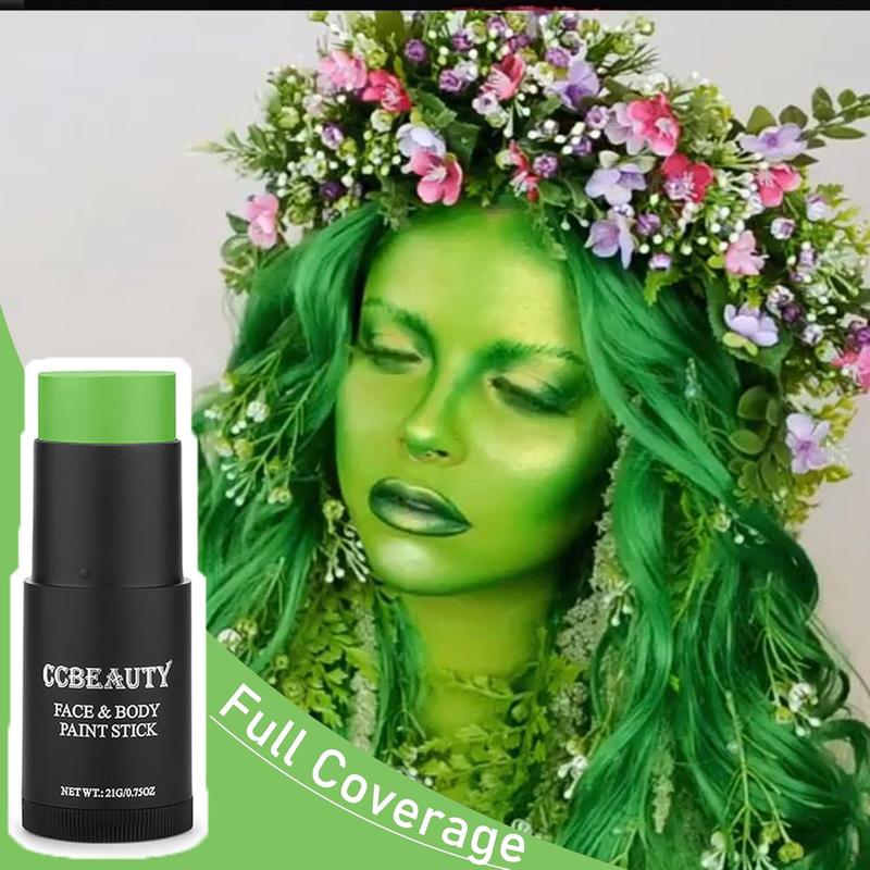 Light Green Face Body Paint Stick, Lime Green Eye Black for Sports, St. Patrick's Day Foundation, Goblin Hulk Shrek Hunting Camo Witch Makeup for Halloween Cosplay Costume Parties