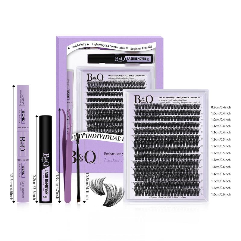 B&Qaugen Eyelash Cluster Kit, 280pcs Volume Lash Extension Kit, 9-16mm Eyelash Extension Kit, 90D False Eyelashes Soft D Curl with Glue & Remover & Lash Tweezers for Beginner At Home, Eyelash Glue Extension, Eyelashes Extension Kit, Eyelash Enhancement