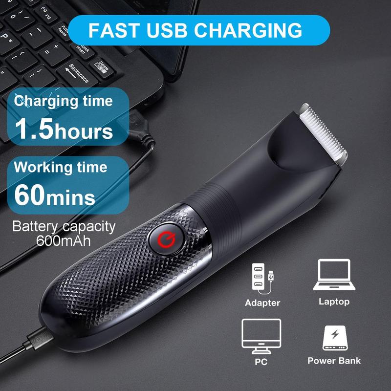 Portable Electric Hair Trimmer, Rechargeable Hair Shaver with LED Light & Ceramic Blade Head, Body Hair Trimmer for Men