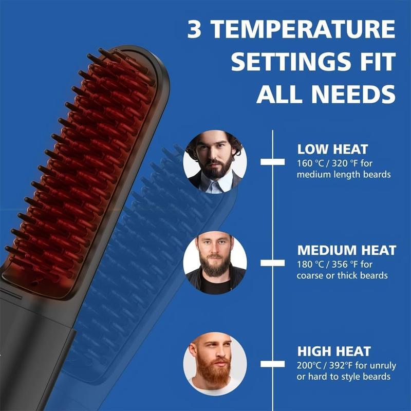 Beard Straightener for Men,  Portable Cordless Hair Straightener, Anti-Scald Heated Beard Brush, Electric Hot Comb 3 Temp Settings, Ionic Mini Straightener for Home Travel, Gifts for Men Him Comfort