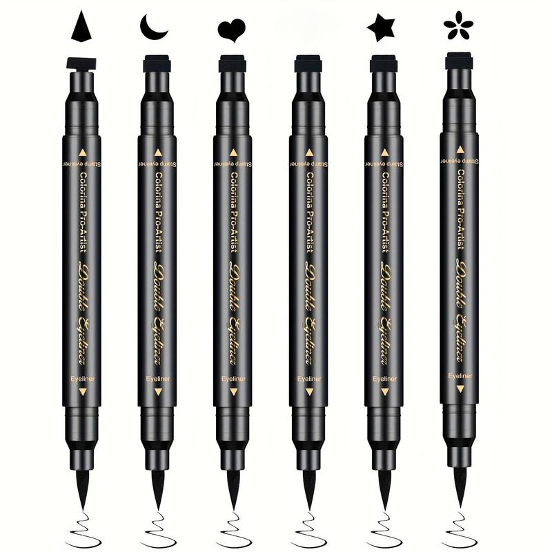 Face Triangle Heart Star Moon Flower Pattern Liquid Eyeliner Set, 6 Counts set Double-ended Waterproof Smudge-proof Eyeliner Stamp Pen, Makeup Tool