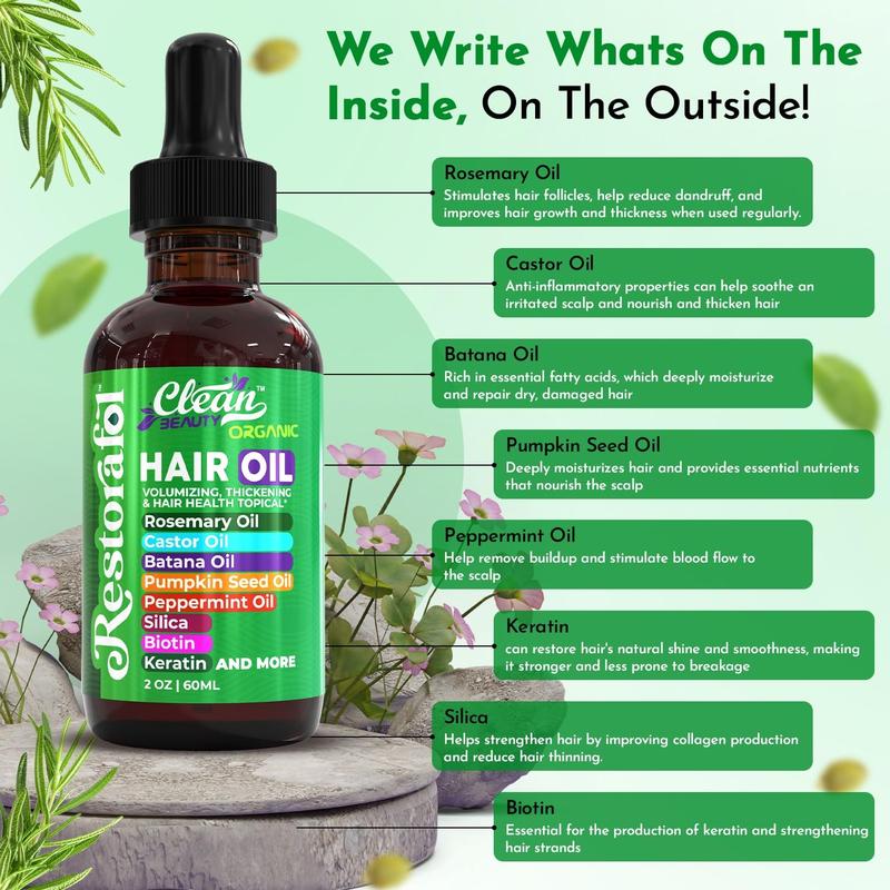 Clean Beauty Hair Oil with Castor Oil Rosemary Oil Batana Oil Pumkin Seed Peppermint Silica Biotin Keratin Oil for Hair Health