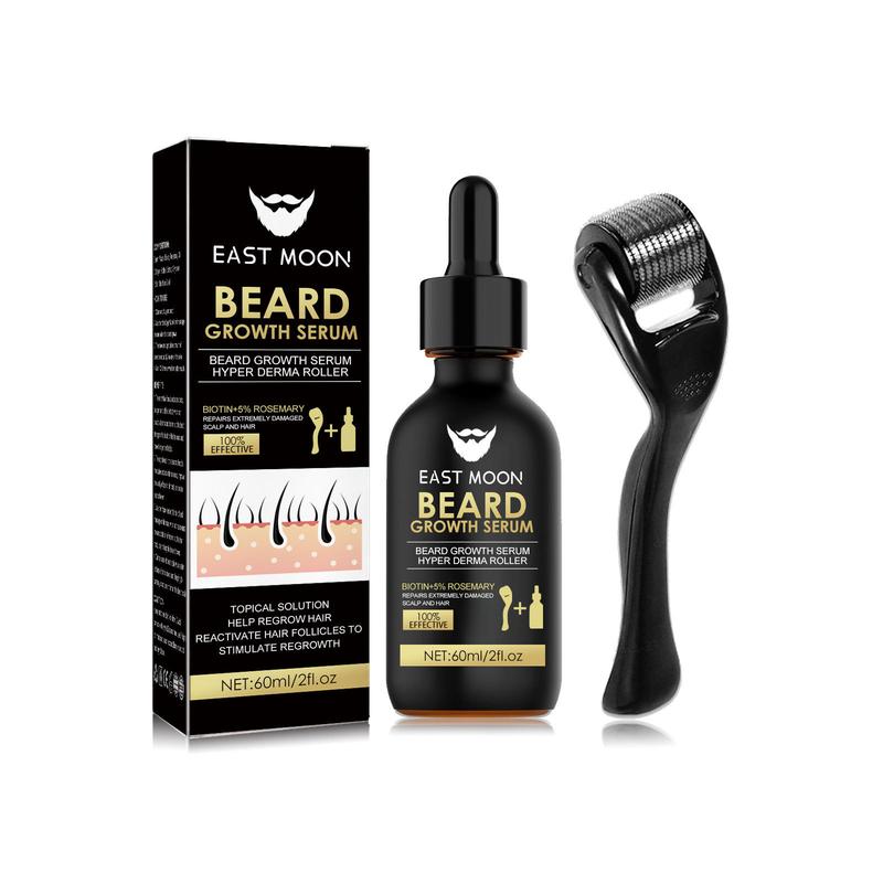 Beard Growth Serum and Beard Massage DermRoller, 2 Set Beard Care Accessories to Strengthen Beards, Men's Beard Care Products and Tools for Daily Use, Comfortable Hair Care Thin, Summer Gifts, Nutritious Beard Care Oil