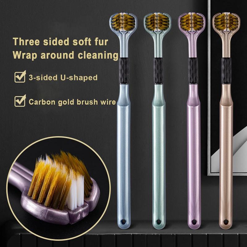 4 Pcs 3-Sided Toothbrush - Three Bristle Travel Toothbrush | Modern Triple Angle Toothbrush, Non-Slip Sensory Triple Action Toothbrushes, Multi-Sided Toothbrush for Adult Teeth Care and Gum Care